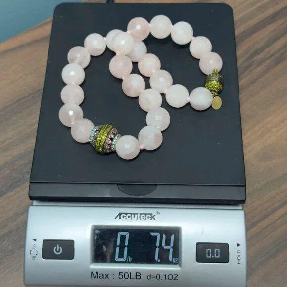 Heidi Daus Beaded Necklace Rose Quartz Swarovski Crystals Multicolored As IS 18" - Picture 11 of 12